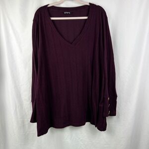 Bloomchic Burgundy Ribbed V‎ Neck Sweater Tunic Top Plus Size 26 3x Light weight